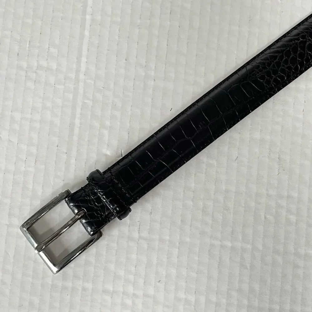 P0L0 RALPH LAUREN FAUX EMBOSSED CROC ALLIGATOR BELT GENUINE LEATHER BLACK 38
